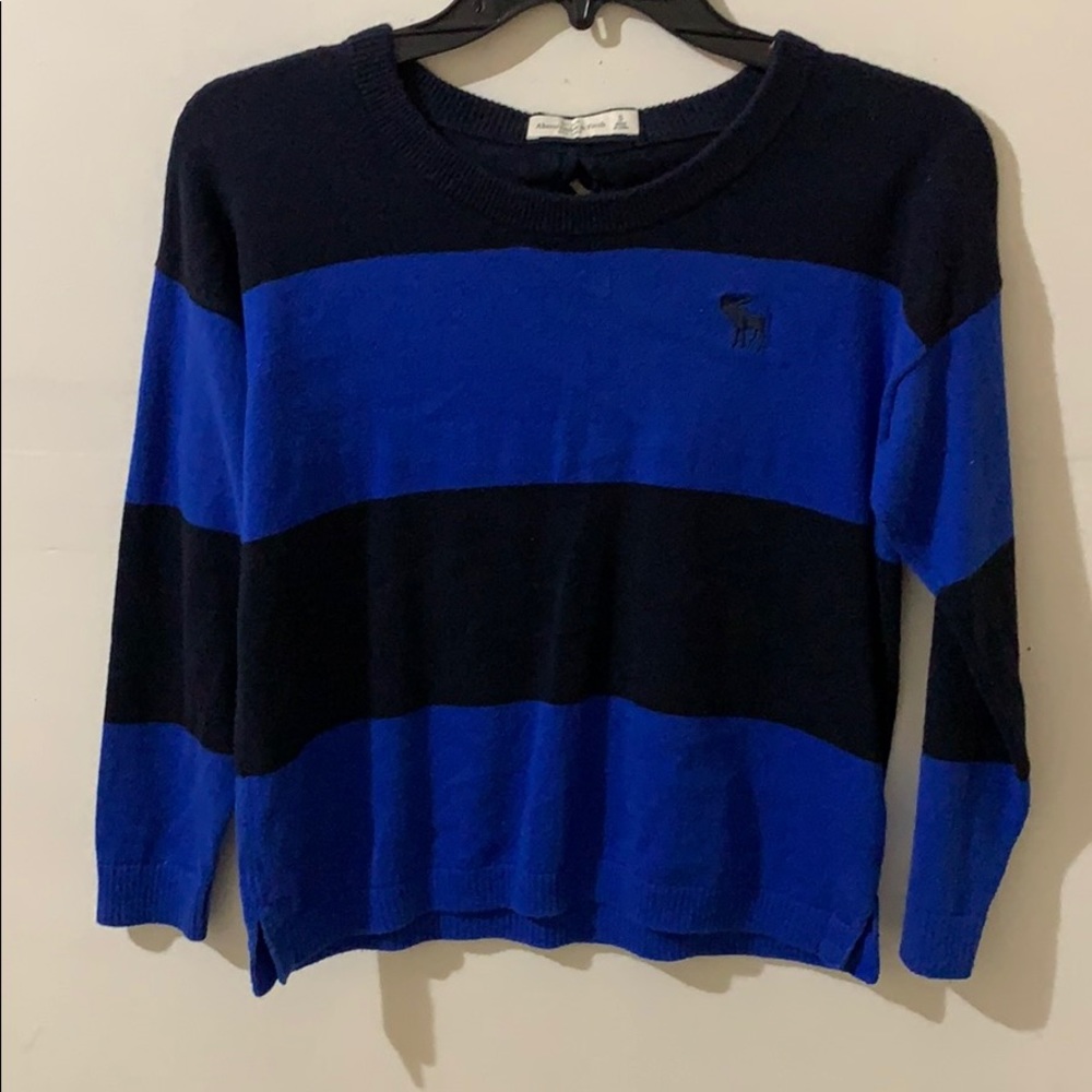 Blue striped Abercrombie cropped sweater bow back